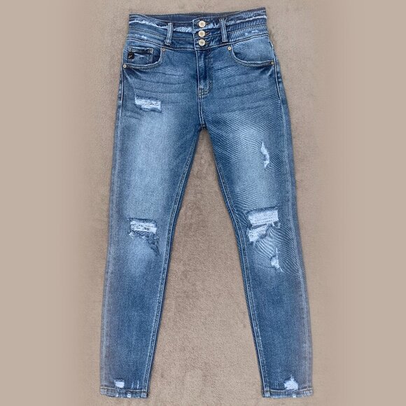 KanCan Curvy Distressed Skinny Triple Button High Rise Jeans Sz 5/26 - Picture 1 of 14
